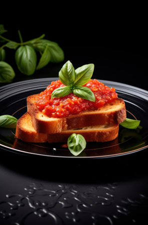 a plate of food with basil leavesの素材
