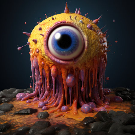 a yellow alien with a blue eye and purple slimeの素材