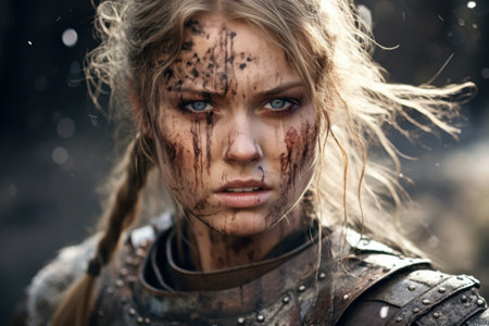 a woman with paint on her faceの素材