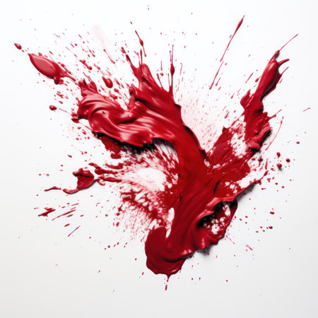 a red paint splatter on a white surfaceの素材