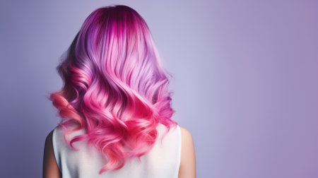 a woman with pink and purple hairの素材