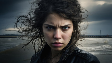 a woman with wet hairの素材