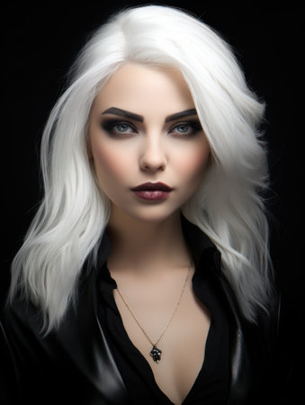 a woman with white hair and dark makeupの素材