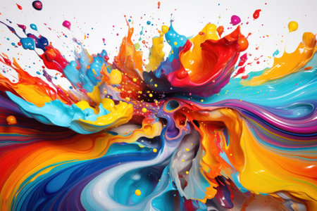 a colorful paint splashing in a white backgroundの素材