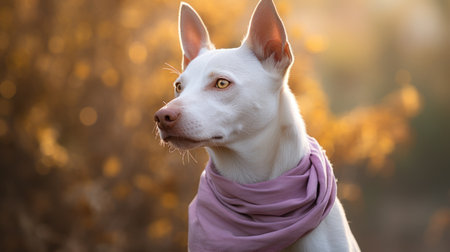 a white dog wearing a scarfの素材