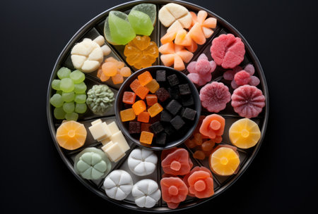a plate of colorful candiesの素材