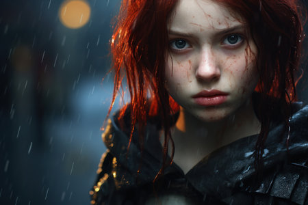 a woman with red hair and wet skinの素材