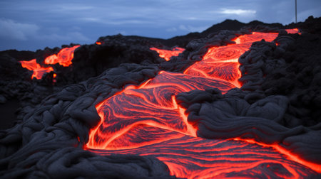 lava flowing in a mountainの素材