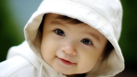 a baby wearing a white hoodieの素材