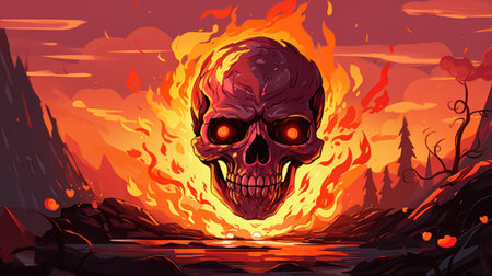 a skull with flames coming out of itの素材