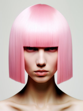 a woman with pink hairの素材