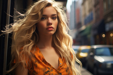 a woman with long blonde hairの素材