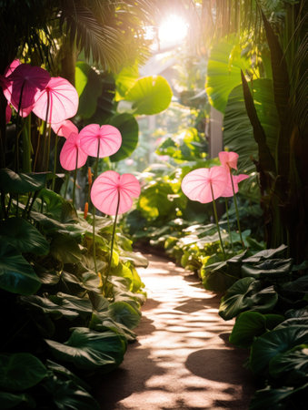 a path through a tropical gardenの素材