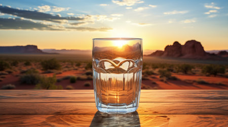 a glass of water on a tableの素材