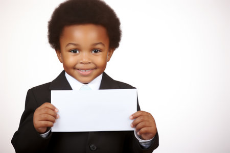 a boy holding a piece of paperの素材