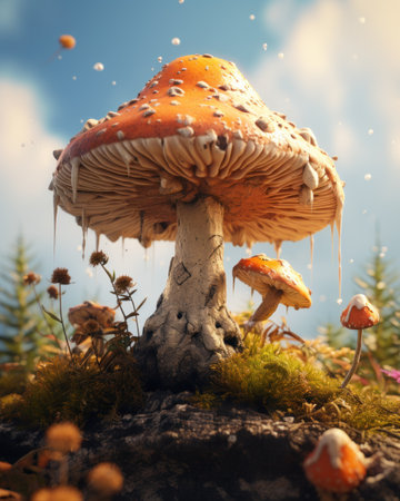 a mushroom growing out of a rockの素材