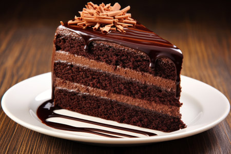 a slice of chocolate cake on a plateの素材