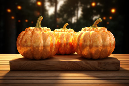 a group of pumpkins on a wood surfaceの素材