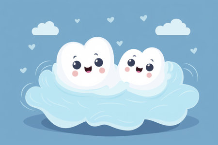 cartoon tooth characters on a cloudの素材