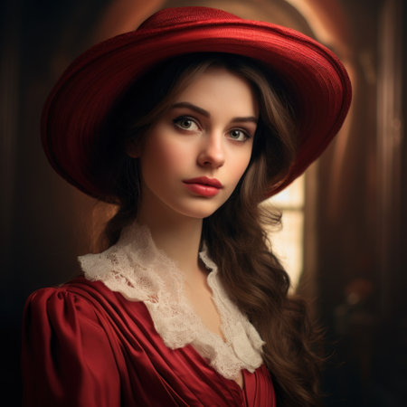 a woman in a red dress and hatの素材