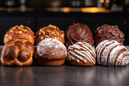 a row of pastries on a counterの素材