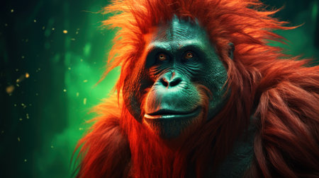 a close up of an orangutanの素材