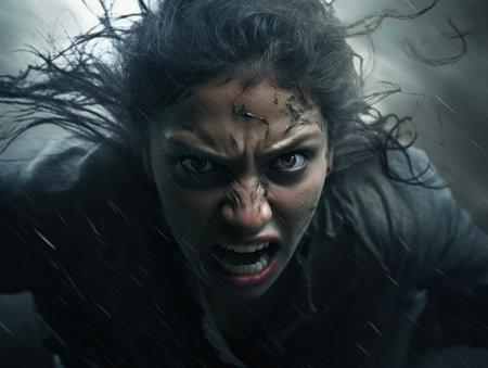 a woman with wet hair and a black shirtの素材