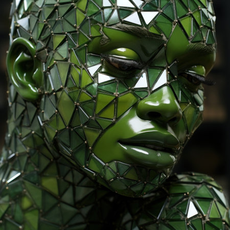 a green woman's face covered in mirrorの素材