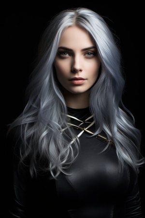 a woman with long gray hairの素材