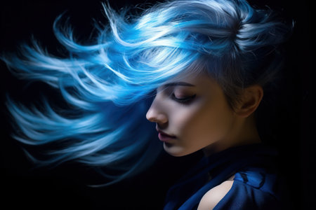a woman with blue hairの素材