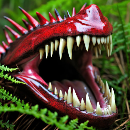 a red dragon with sharp teethの素材