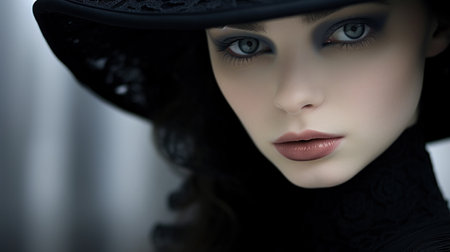 a woman wearing a black hatの素材