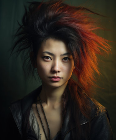 a woman with red and black hairの素材