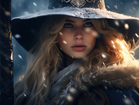 a woman wearing a hat and scarfの素材