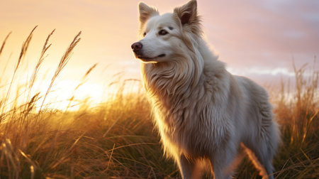 a dog standing in a fieldの素材