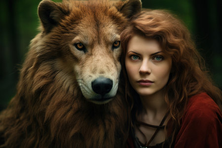 a woman with a wolfの素材