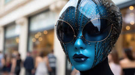 a blue mask with gold and black crystalsの素材