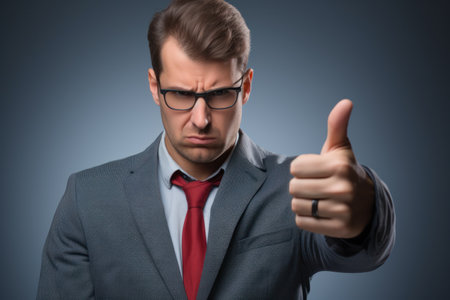 a man in a suit and tie giving a thumbs upの素材