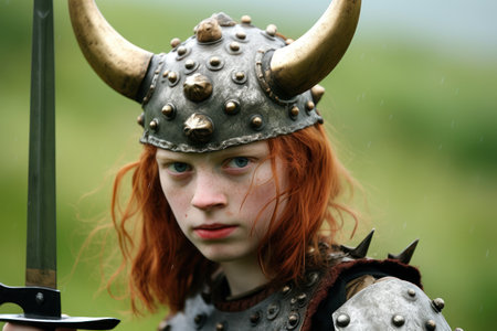 a girl wearing a helmet and armorの素材