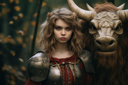 a woman in a garment with a bullの素材