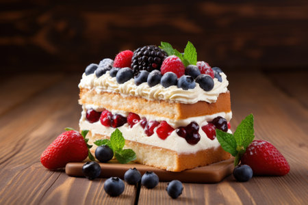 a piece of cake with berries on topの素材
