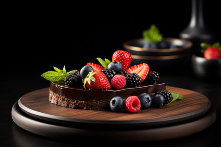 a chocolate cake with berries on topの素材