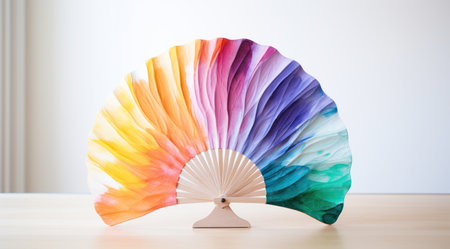 a colorful fan on a wooden standの素材