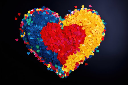 a heart shaped confetti on a black backgroundの素材
