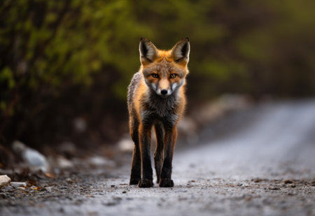 a fox standing on a roadの素材