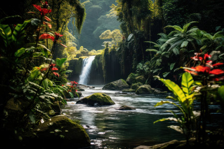 a waterfall in a forestの素材