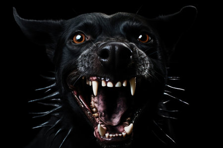 a black dog with sharp teethの素材