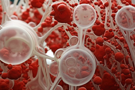 a close up of red and white bubblesの素材