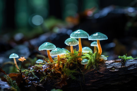 a group of mushrooms on a logの素材