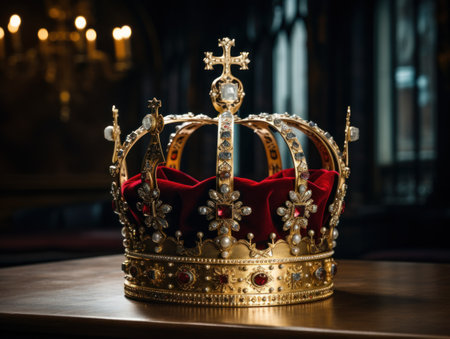 a gold crown with red velvet and diamondsの素材
